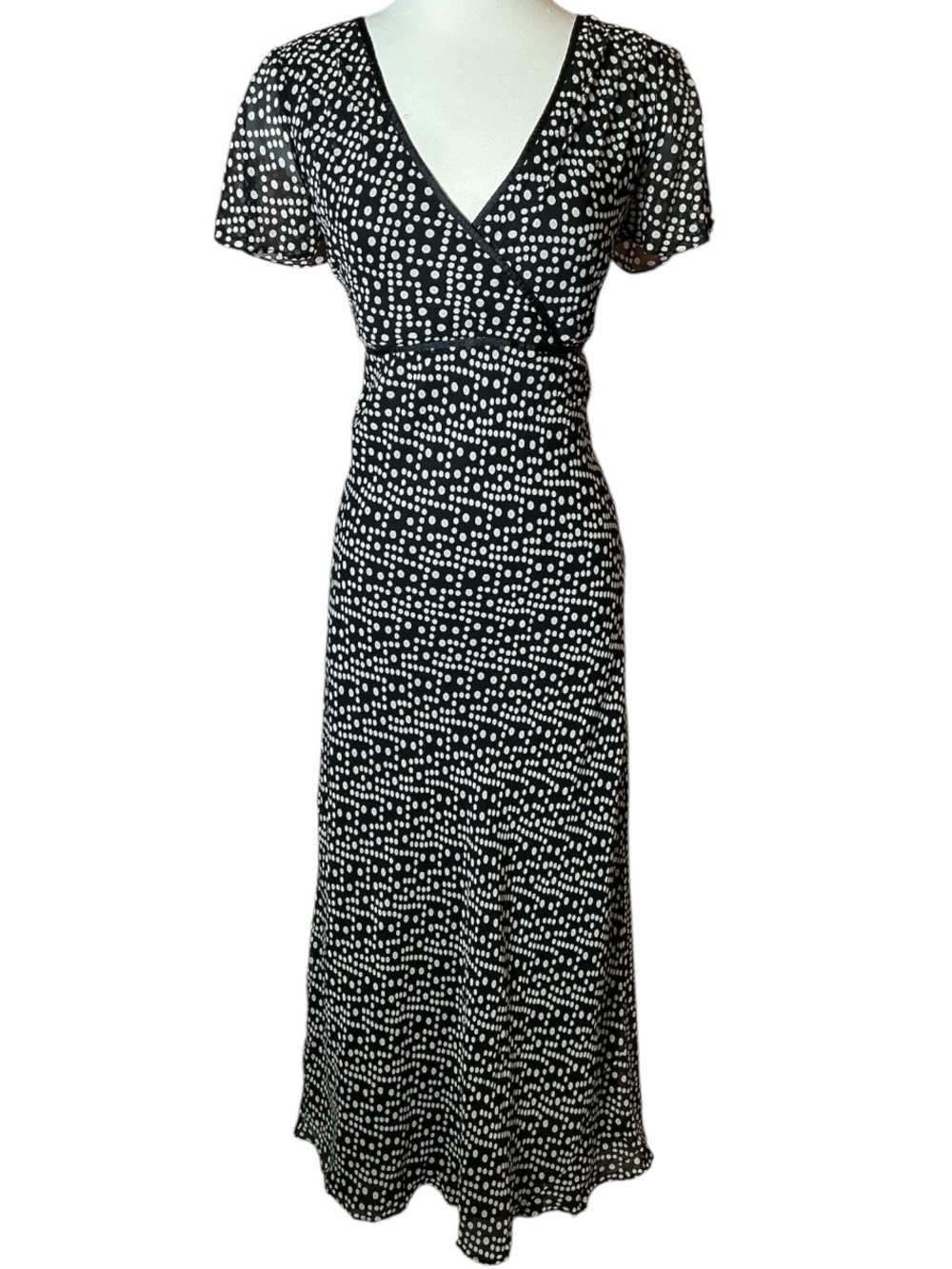 Vintage Y2K Chadwick's Silk Polka Dot Short Sleeve Maxi Dress